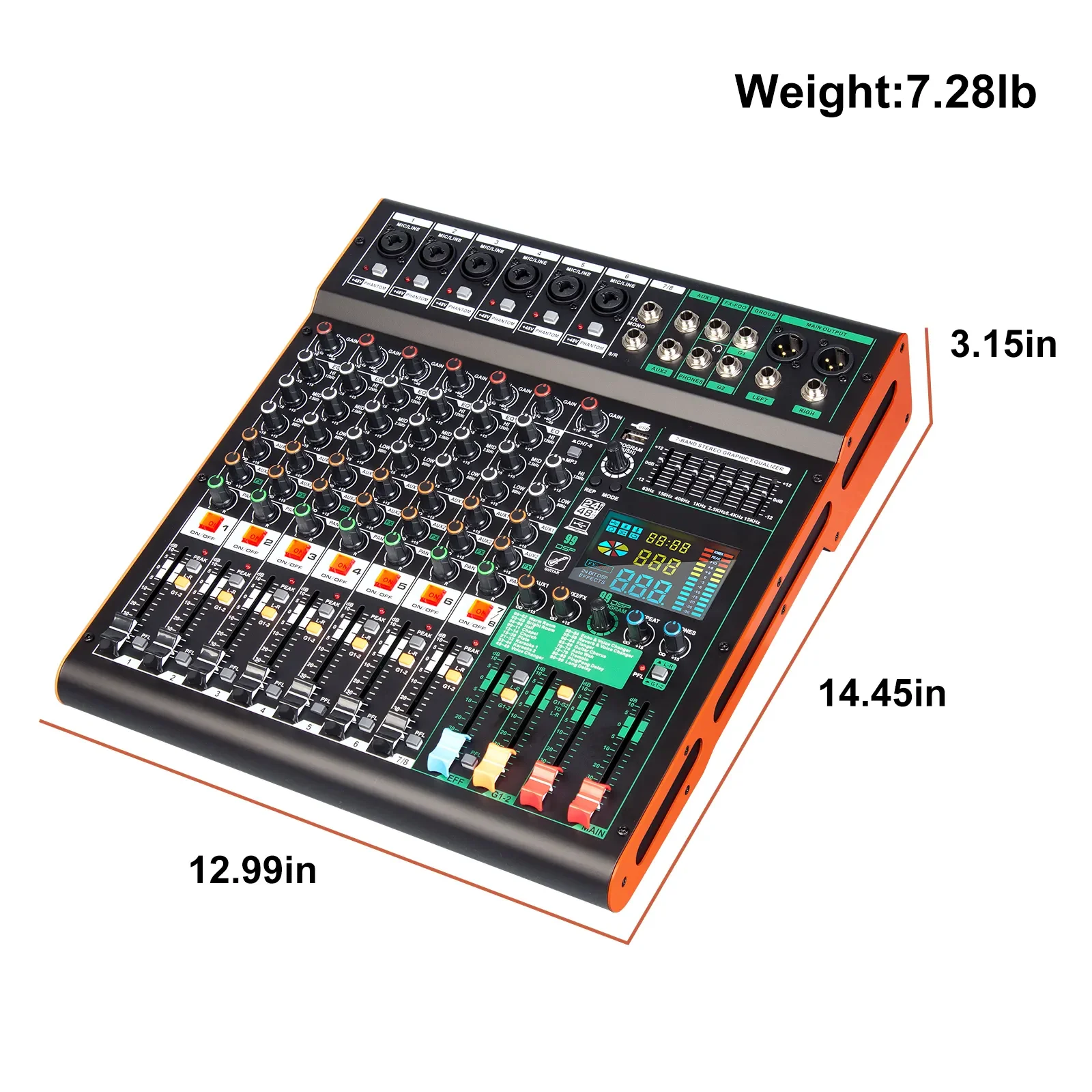 Professional 8 Channel Audio Console Built-in 99 Kinds Effector Stage Controller DJ Audio Mixer