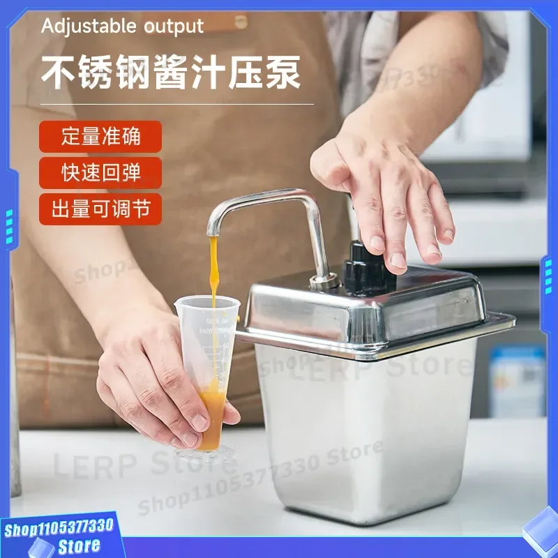Stainless Steel Sauce Pump for Milk Tea Shop Honey Chocolate Syrup Dispenser Hand Pressed Quantitative Extrusion Bottle