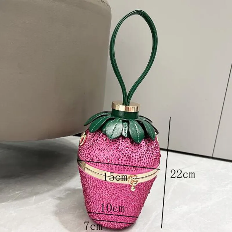 Women Newest Crystal Clutch Bags Strawberry Style handmade Diamond embellishment handbag Box Bucket Single shoulder crossbody