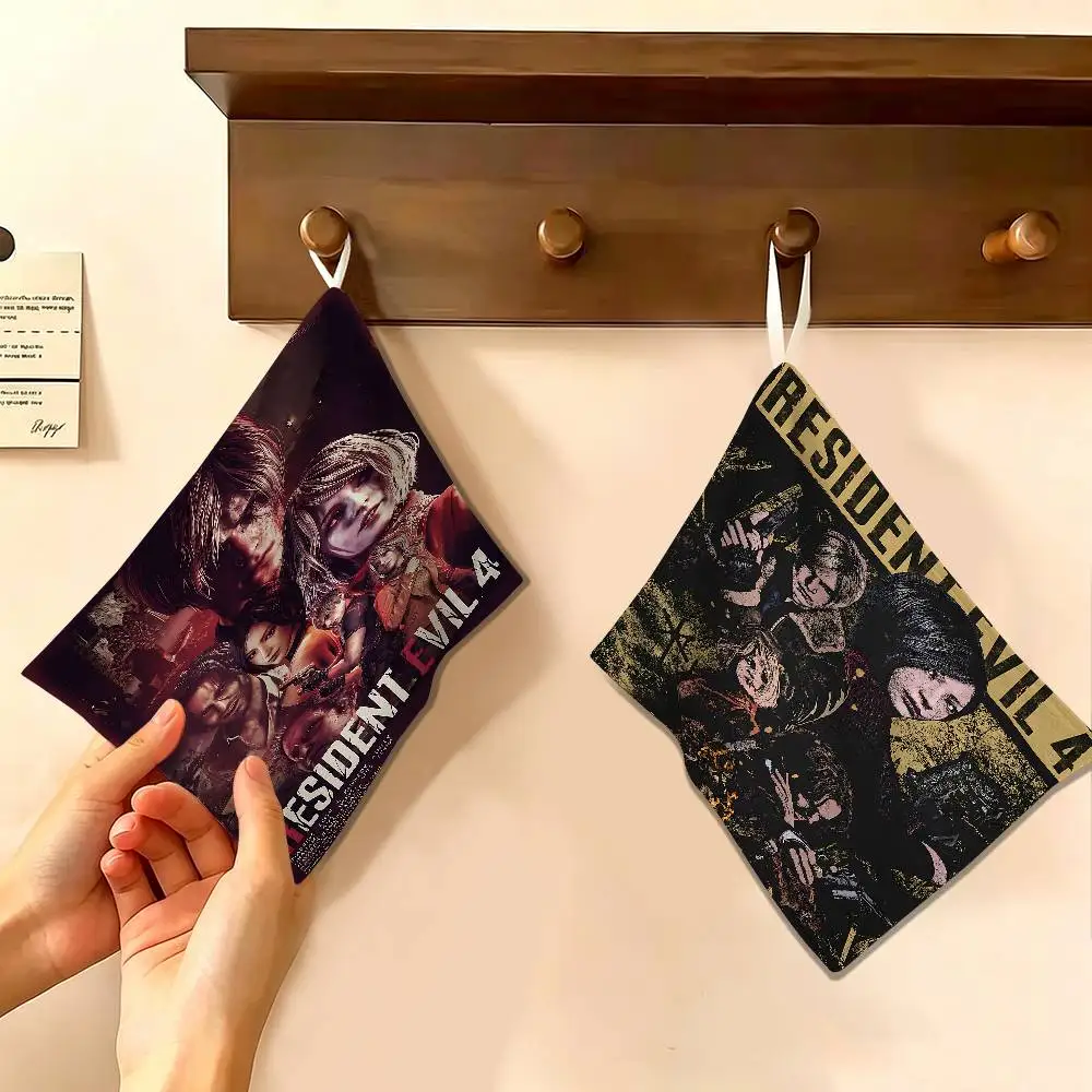 Game R-resident Evil Polyester Cotton Hanging Kitchen Towel, Skin Friendly Hand Wiping Towel for Hotel Cafe Household