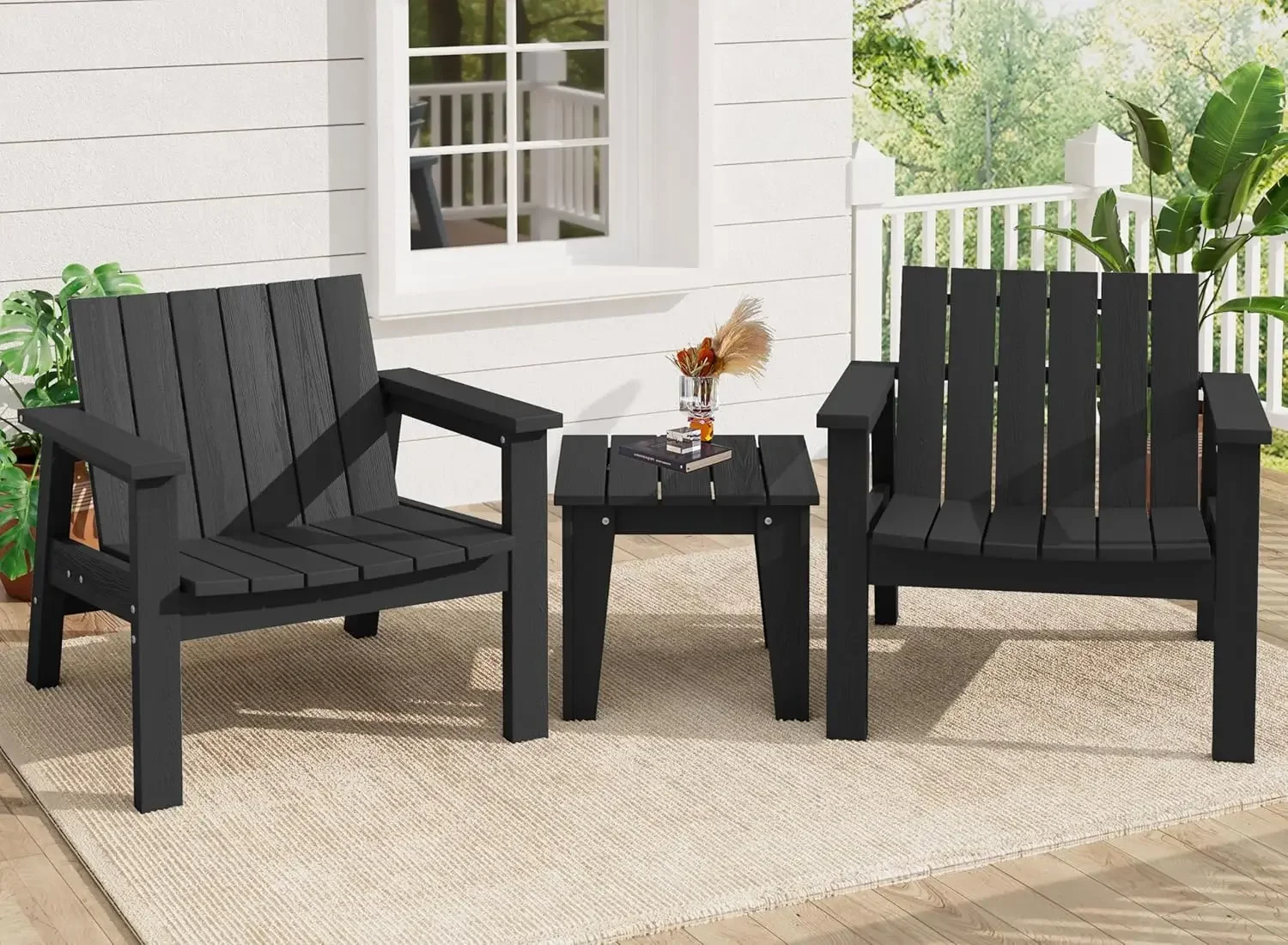 

3 Piece Patio Bistro Set HDPE Chair Sets with Side Table, includes Chairs Set of 2 and 1 Table for Patio