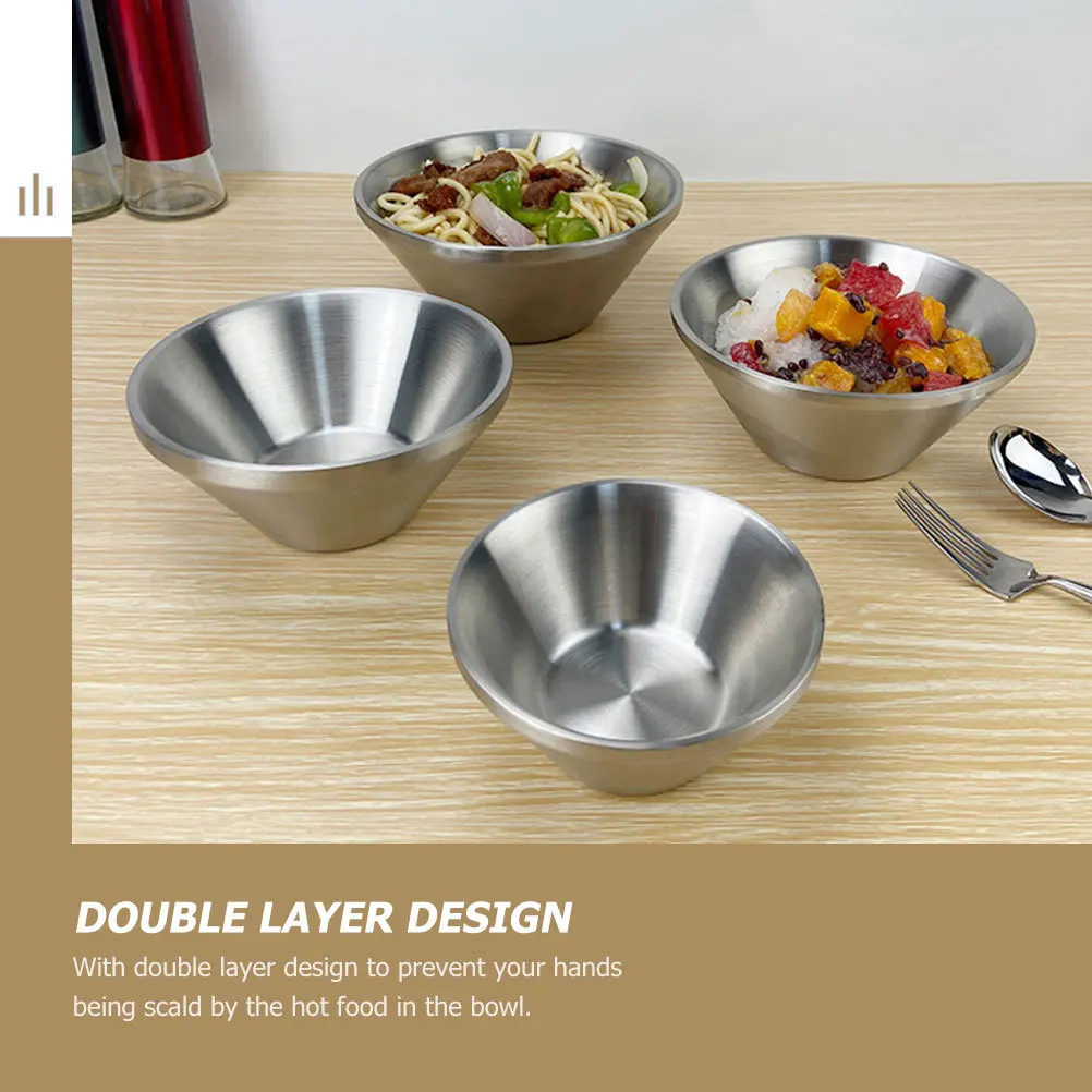 

Double Layer Insulated Soup Anti-Scald Stainless Ramen Noodle Bowl For Hot Soup Fruits Korean Style Household Metal Bowl