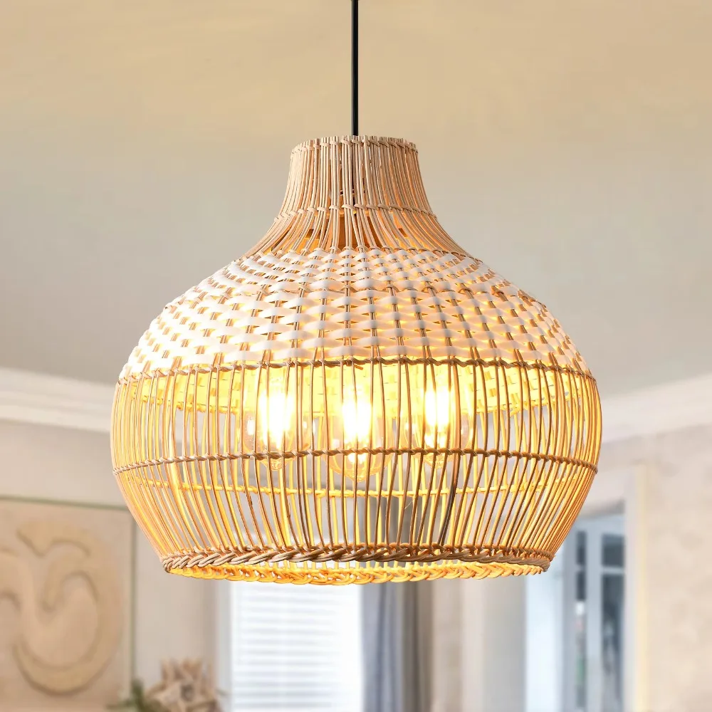 

35/40/50cm Rattan Lamp Shade Wicker Woven Lamps for Kitchen Home Hotel Villa Lampshade Round E27 Rattan Light Pendant Chandelier