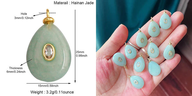 Jade Achat Amethyst Amazonit Wasser Gras Lapis Lazuli Charm Anhänger, 18K echt vergoldet Schmuck für Halskette Handwerk Herstellung S79 – Detail 16