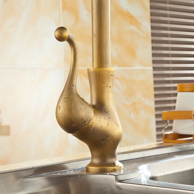 European Style Antique Hot and Cold Water Faucet for Basin, Kitchen Sink Rotatable Vase Faucet