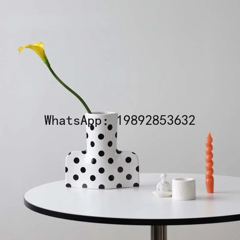 

Ceramic Vase Black and White Stripes Wave Point Geometric Flower Vase Terrarium Flower Pot Home Decoration Accessories