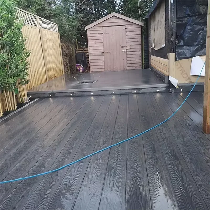 Modern Outdoor New WPC Anti-Slip Composite Paving Panel Waterproof Wood Floor Terrace Pavement Brushed Technics 5