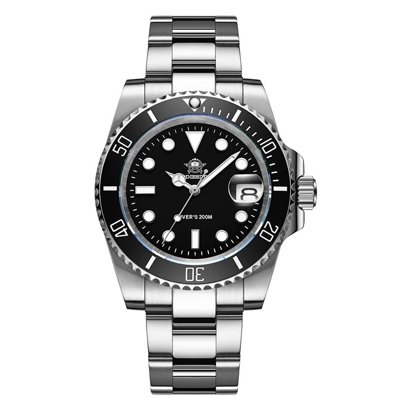 ADDIESDIVE Herren-Klassikeruhr mit Keramiklünette, 200 m wasserdicht, lässige Quarzuhr, BGW9, blau leuchtende Geschenkuhr MY-H3-2