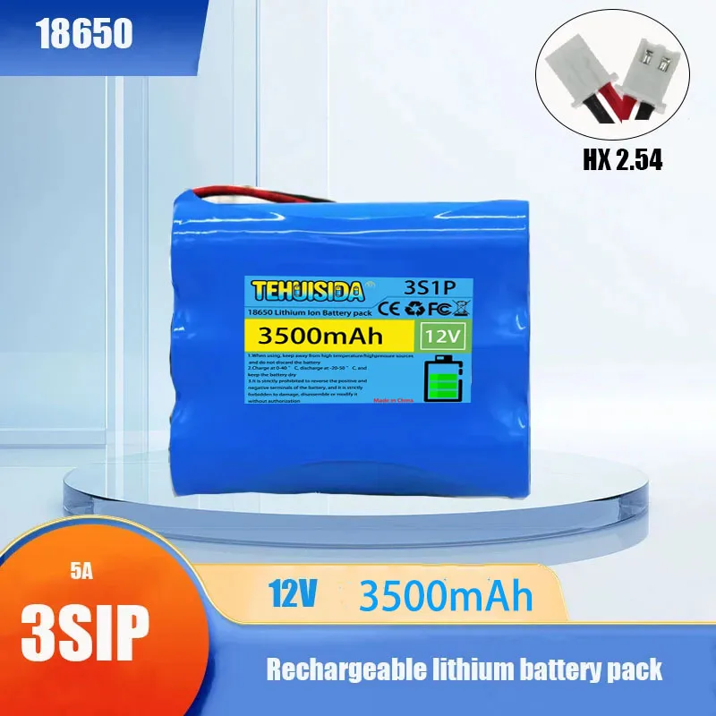 

2025 New 12V 3S1P 12.6V/11.1V 3500mAh Lithium-ion Battery with 5A BMS for Emergency Power Supply for Video Surveillance Cameras