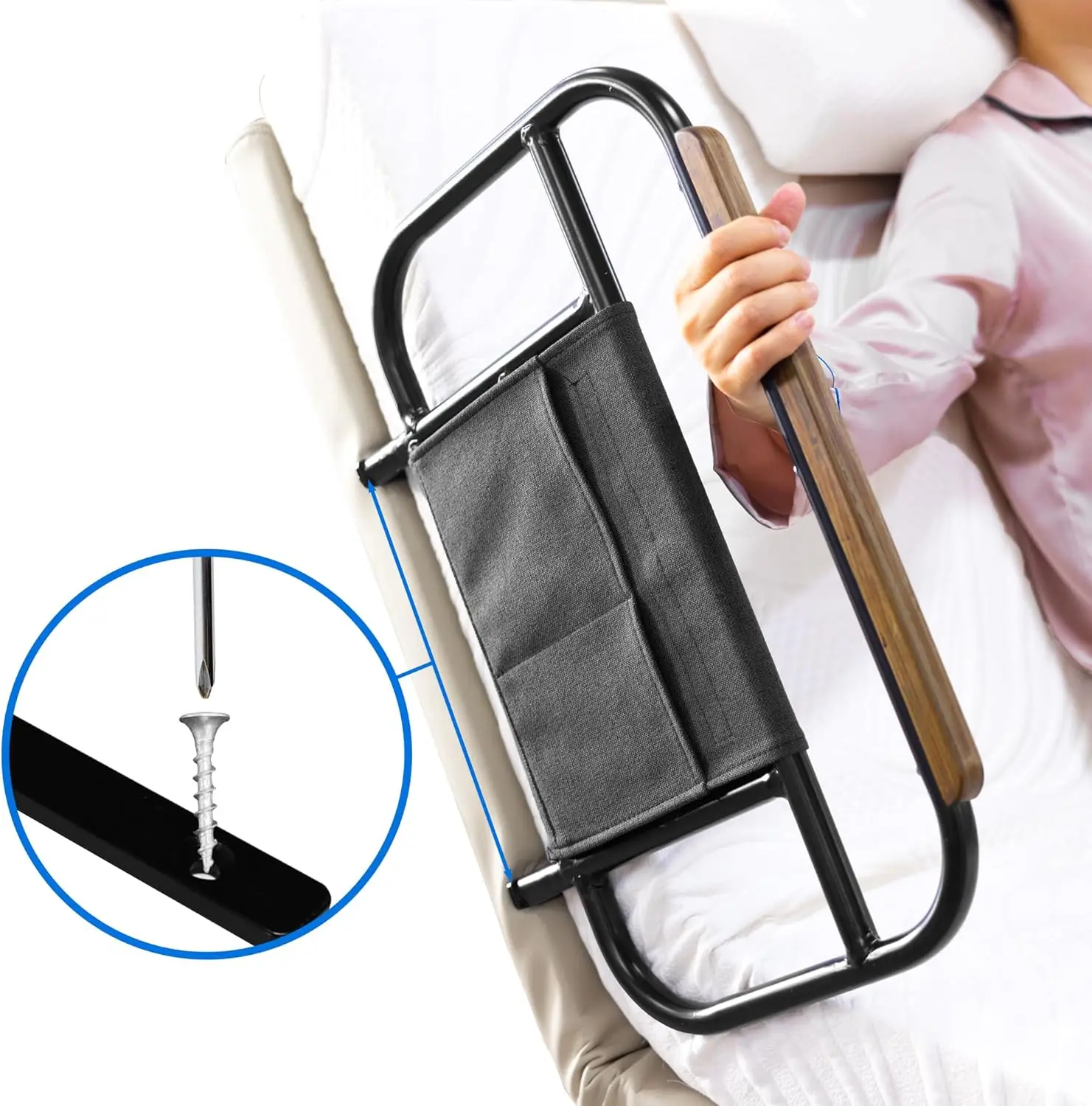 Trilhos laterais de cama para base de cama ajustável, Pull Up Assist, Ajuste apenas base de madeira, Colchão sob 12 polegadas, Conjunto de 2