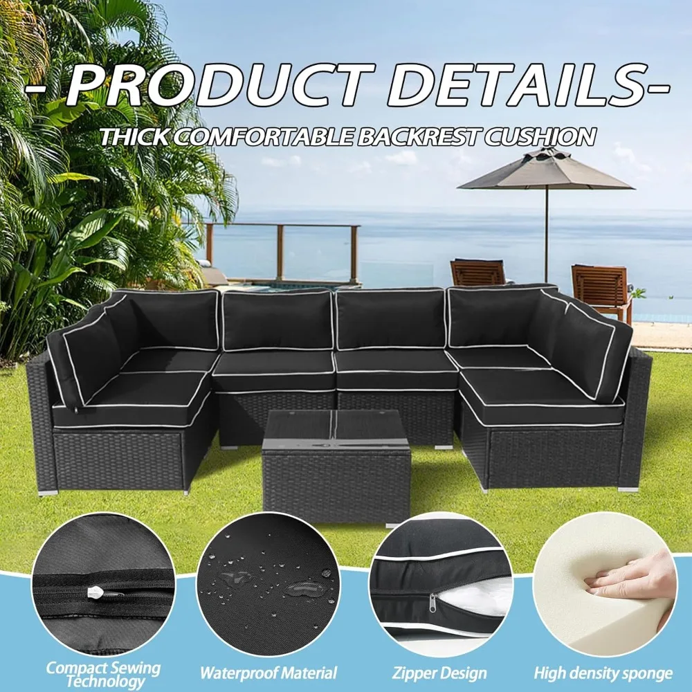 وسائد مقاومة للطقس مكونة من 14 قطعة لمجموعة أريكة الروطان الخارجية المكونة من 6 مقاعد #4