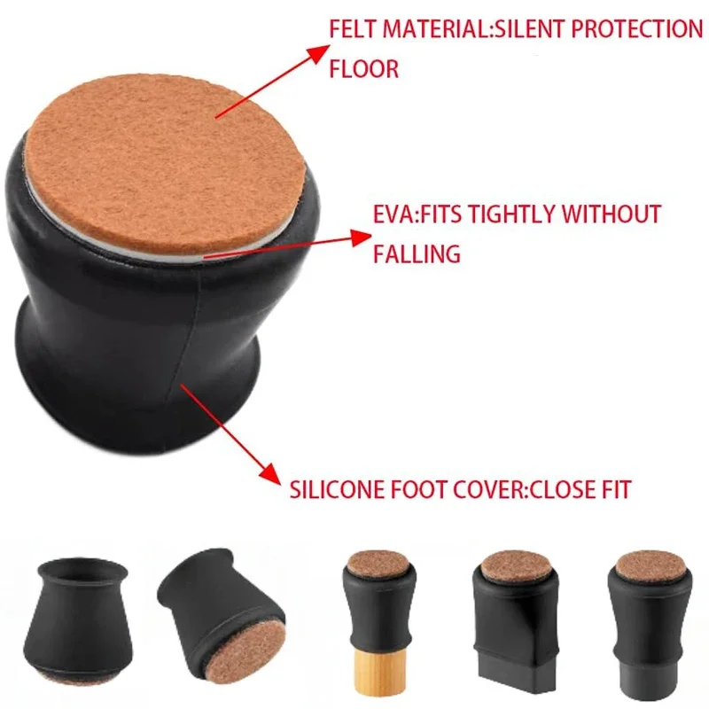 16PCS Black Silicone Chair Leg Cap Non-Slip Prevent Scratches Silent Hardwood Floor Protector Waterproof Felt Furniture Feet Pad