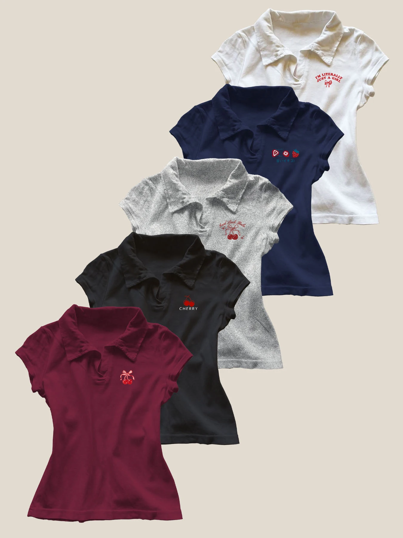 

5 шт., новый американский топ в стиле ретро, модная летняя футболка с воротником-поло и короткими рукавами, тонкая футболка с плечами для женщин