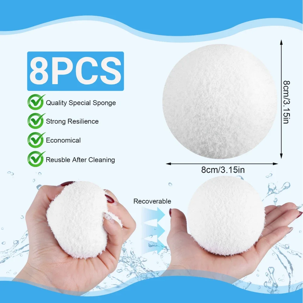 

8pc Scum Eliminating Ball Oil Absorbing Sponge Reusable Floating Ball Washable Surface Oil Absorber for Swimming Pools Hot Tub