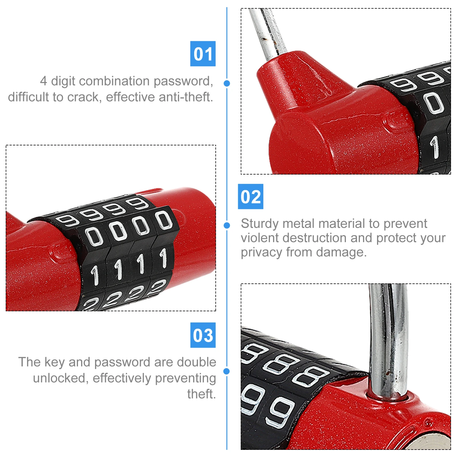 

4 Combination Lock Zinc Alloy Durable Weatherproof Padlock for Letter Boxes Chests School Lockers Office Cabinets Password