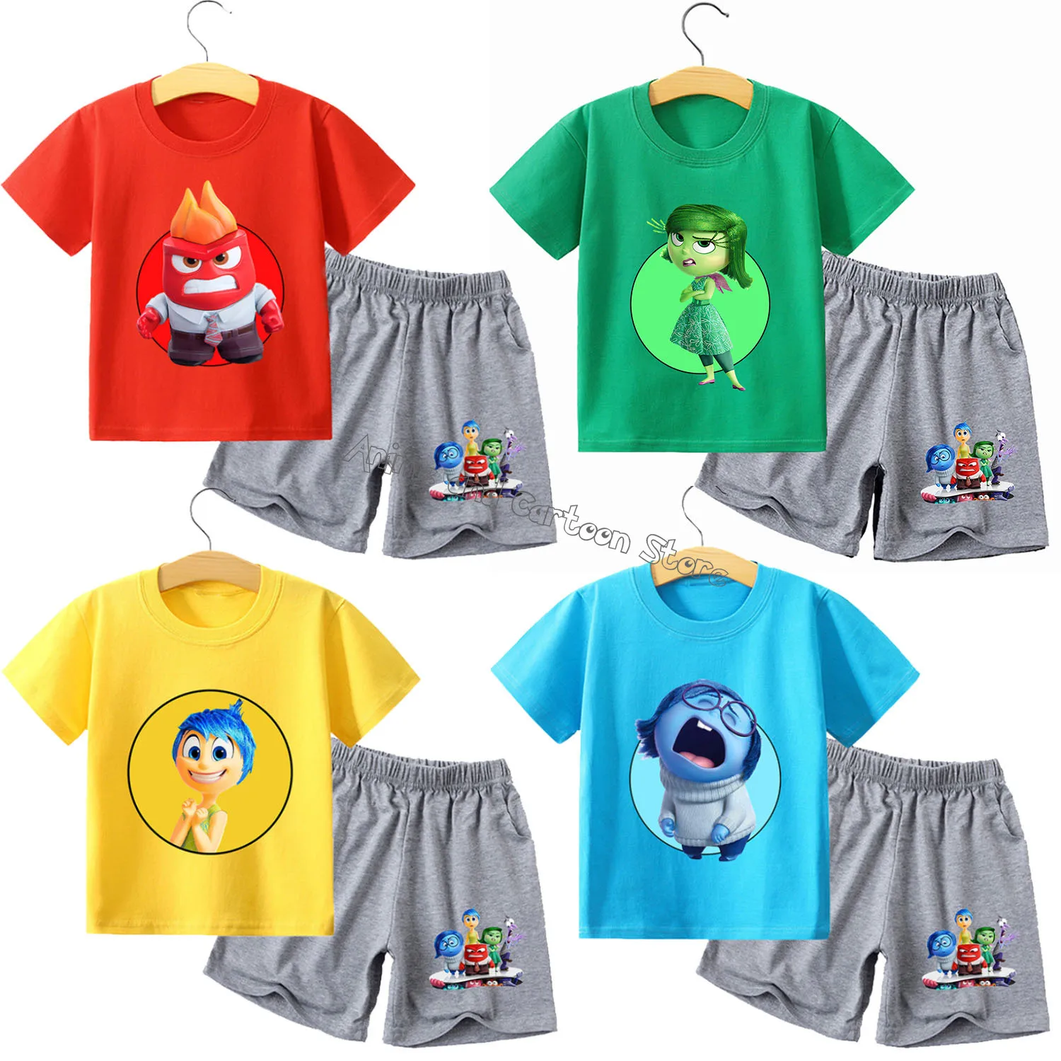 Disney Inside Out New T-shirt Suit Children Summer Cartoon Tops+shorts 2pcs Pants Set Pajamas Sets Home Wear Clothes Kids Gift