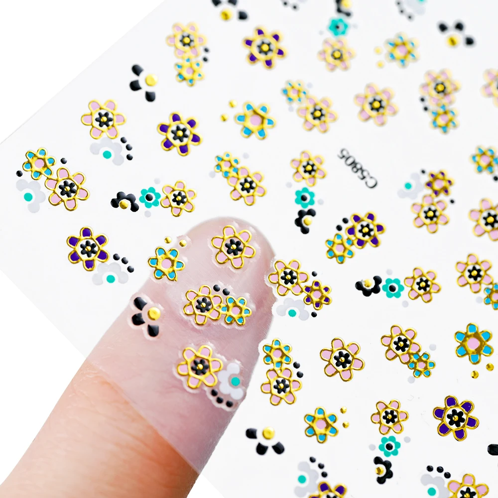 30Pcs Set Bronzing Butterfly Nail Sticker Metal-Gold Flower Nail Art Sticker Decal Self-Adhesive 30 Blue Stickers Cherry Blossom