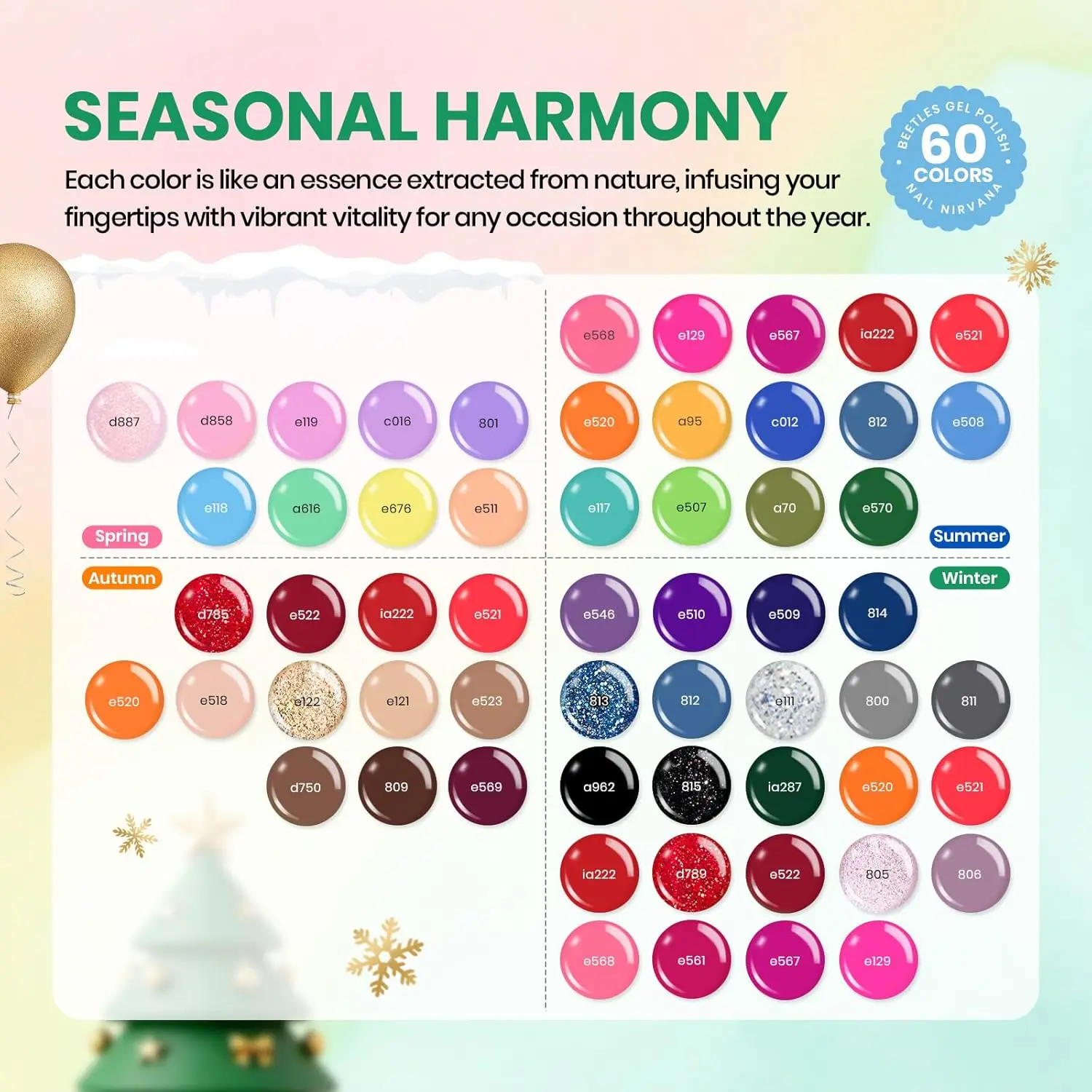 ชุดทำเล็บเจลฤดูหนาว 70 ชิ้น 60 สี พร้อมเบสโค้ทและท็อปโค้ท สำหรับผู้เริ่มต้น ทำเองที่บ้าน หรือเป็นของขวัญคริสต์มาส