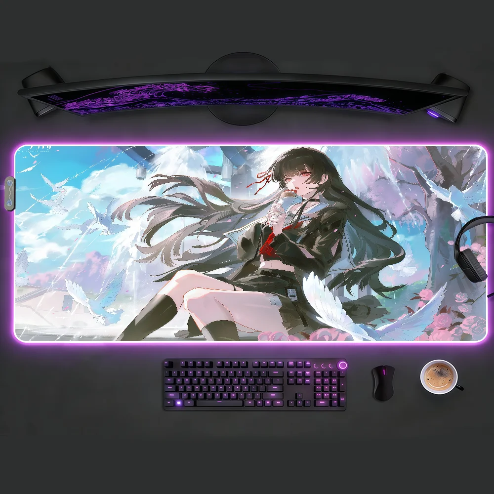 Wuthering Waves Kuchiba Chisa Mouse Pad RGB LED Non-slip Desk Mat Rubber Gaming Accessories Large Office Gamer Keyboard Mat