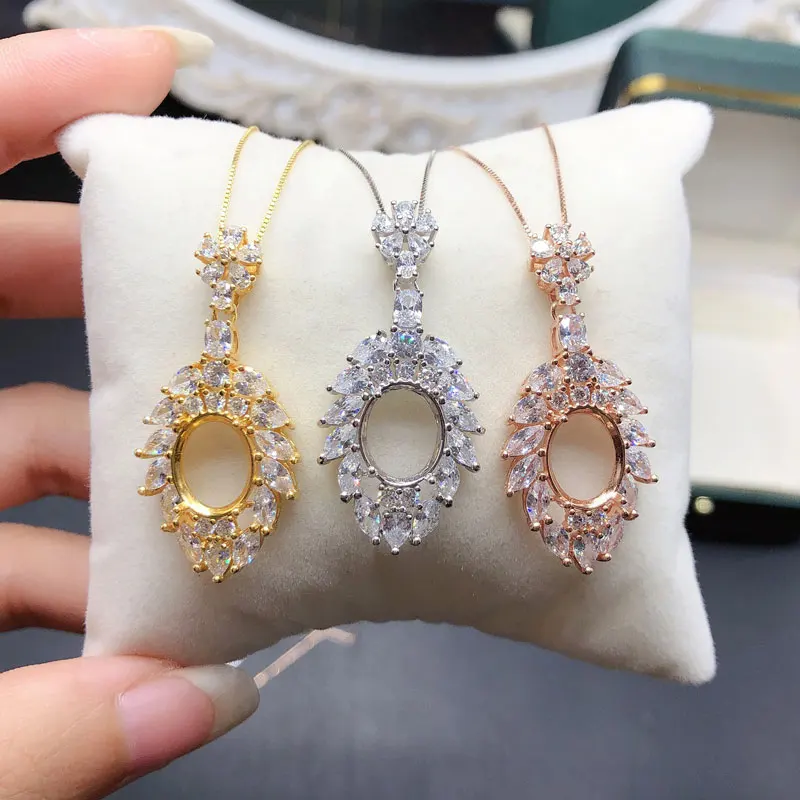 9mm*11mm Oval Gemstone Pendant Setting Excellent Craftsmanship Pendant Pendant Tray 3 Layers 18K Gold Plated 925 Silver Jewelry