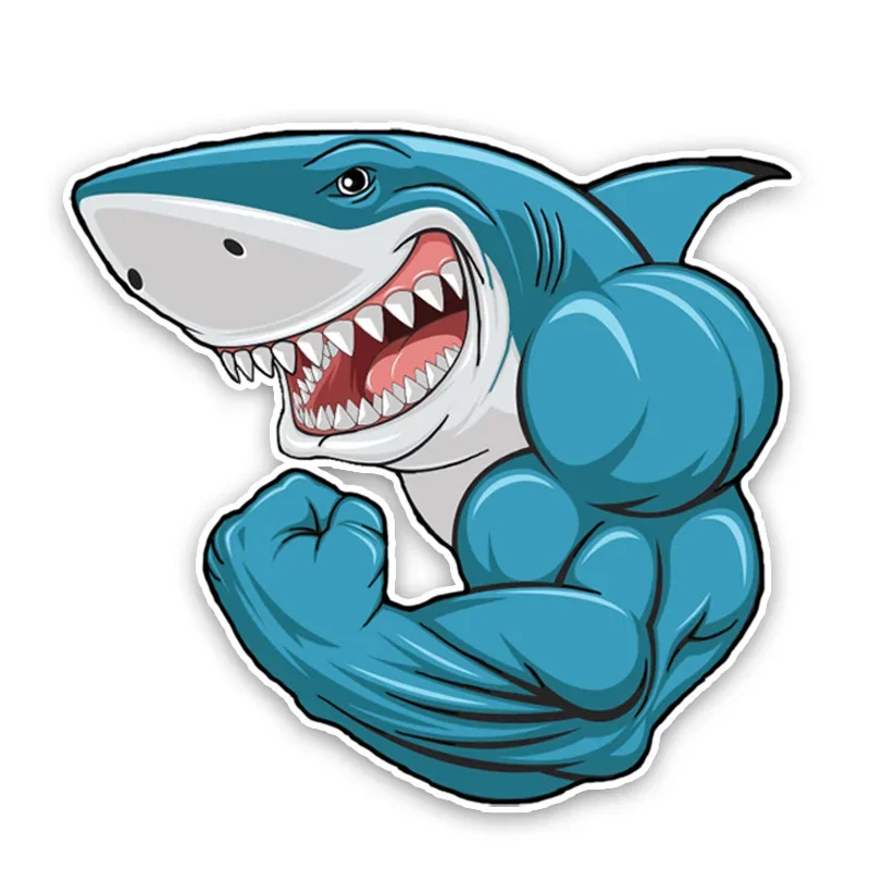 Car Stickers Personalized Stickers Cute Cartoon Muscle Sharks Car Decoration Waterproof and SunscreenCover Scratches PVC 15*14cm