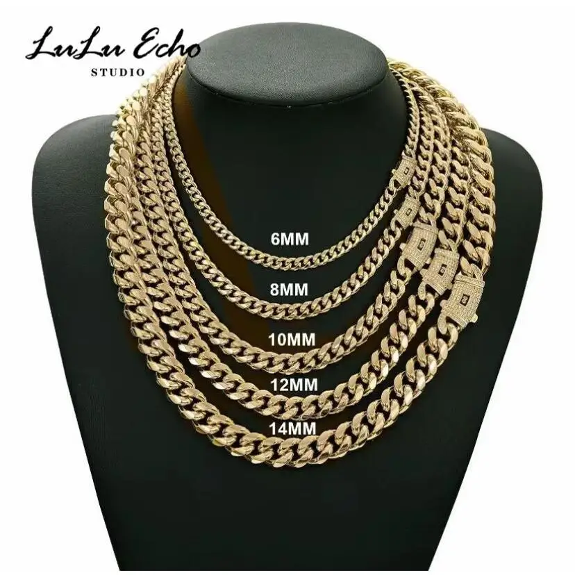 

Mens Cuban Link Necklace 18K Gold Plated Stainless Steel Miami Thick Necklace Hip Hop Jewelry 6/8/10/12/14 MM