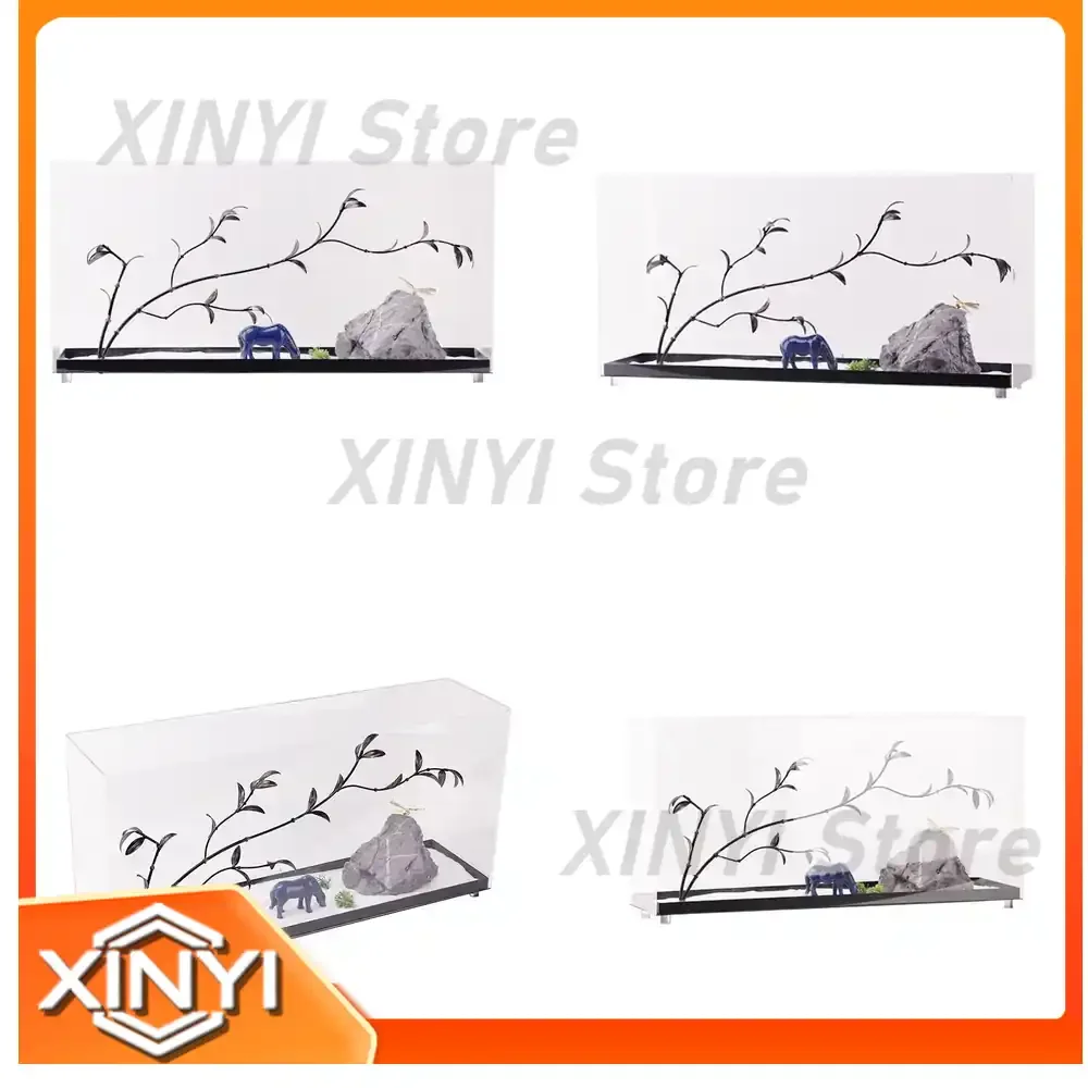 Modern New Chinese Style Metal Bamboo Leaf Decorative Ornament with Transparent Cover for Model Room Sales Office Living Room