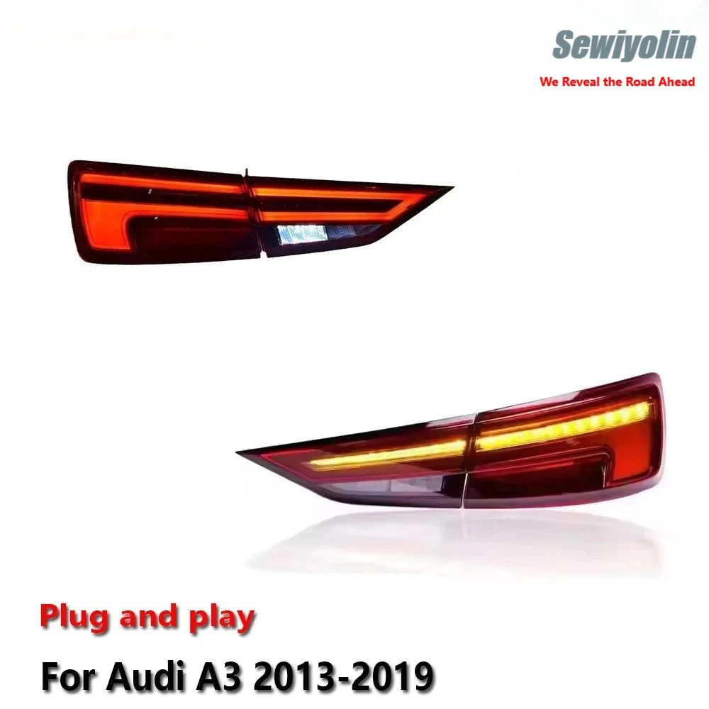 

Автомобильные аксессуары: светодиодные задние фонари для Audi A3 2013-2019, красные линзы, задние динамические указатели поворота, подключение Plug and Play, дневные ходовые огни (DRL)