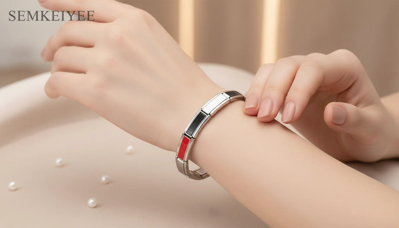Long Stainless Steel Multi-Color Enamel Charm Bracelet with Colorful Accents for Bold Fashion Statement and Versatile Daily Wear