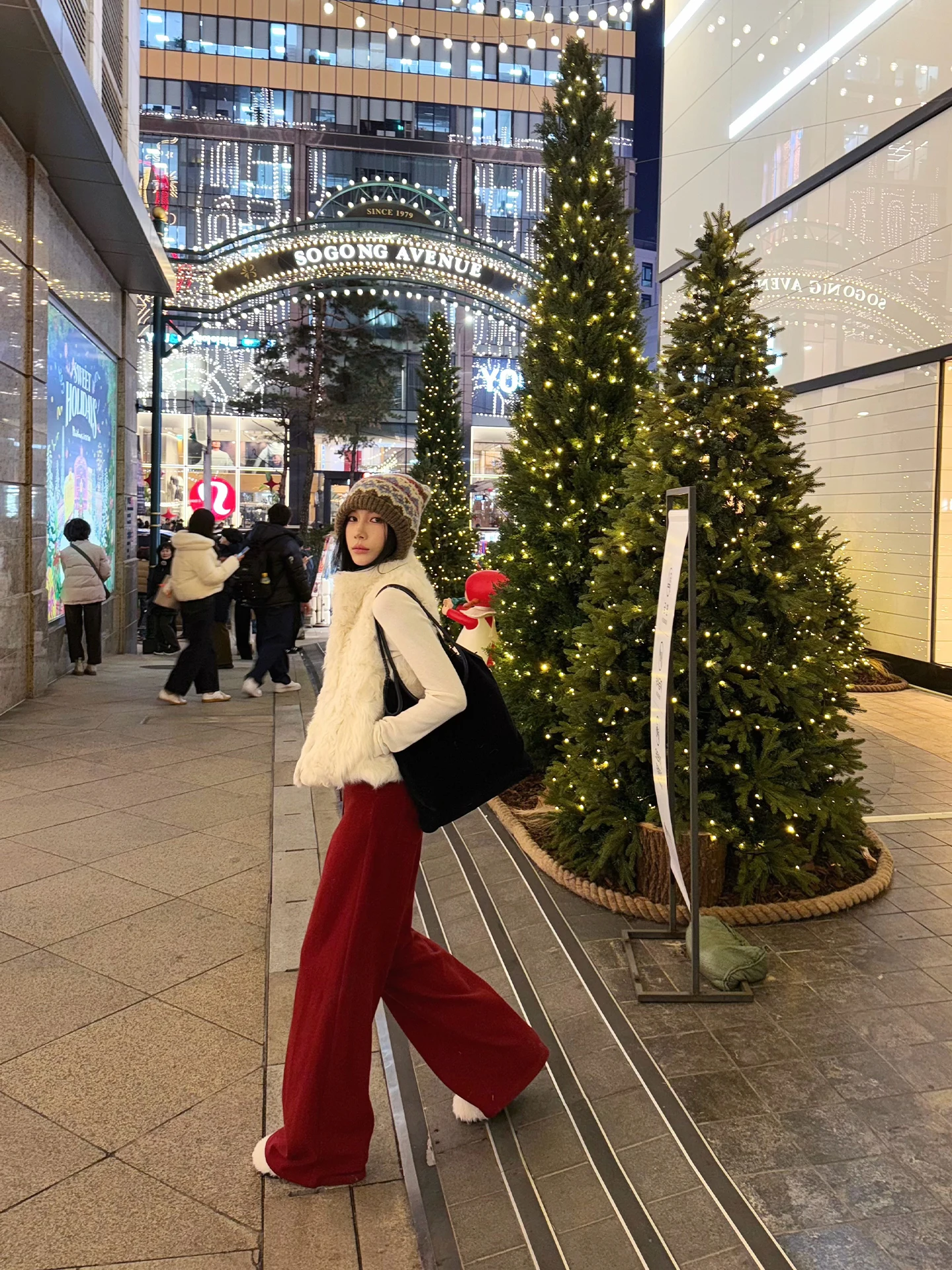 

Новогодний красный комплект: двухслойные вязаные утепленные повседневные брюки в корейском стиле, широкие прямые брюки-трубы для девочек