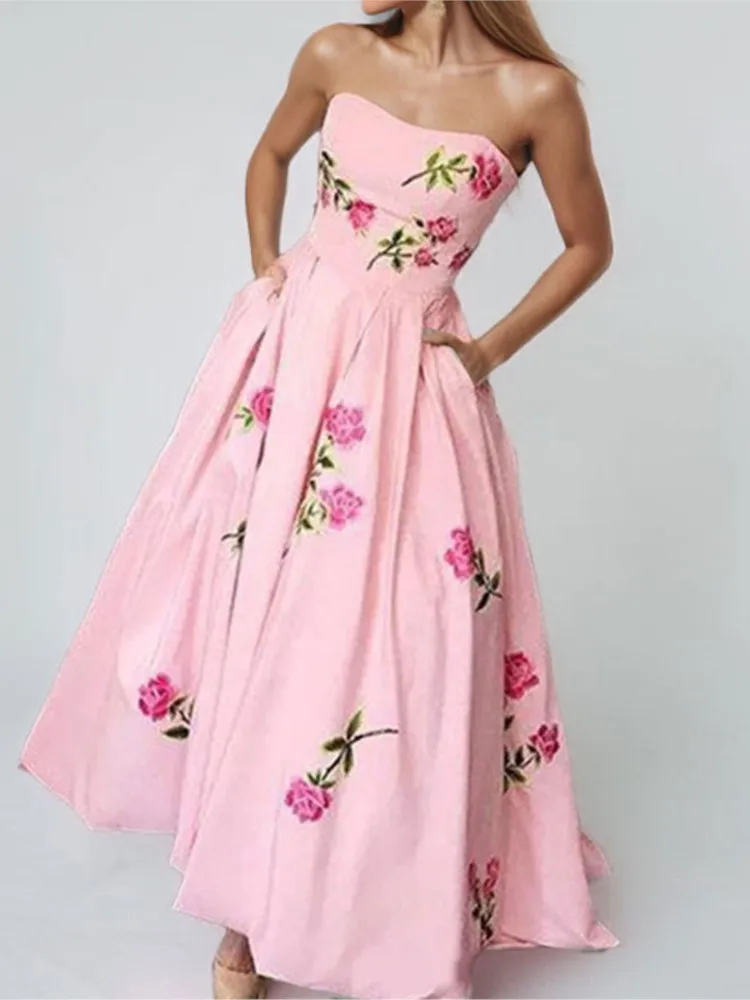 

Women's Temperament Elegant High-waisted Casual Dress Spring Fashion Slim Commuting Style Large Swing Dress Printed Bra Dresses