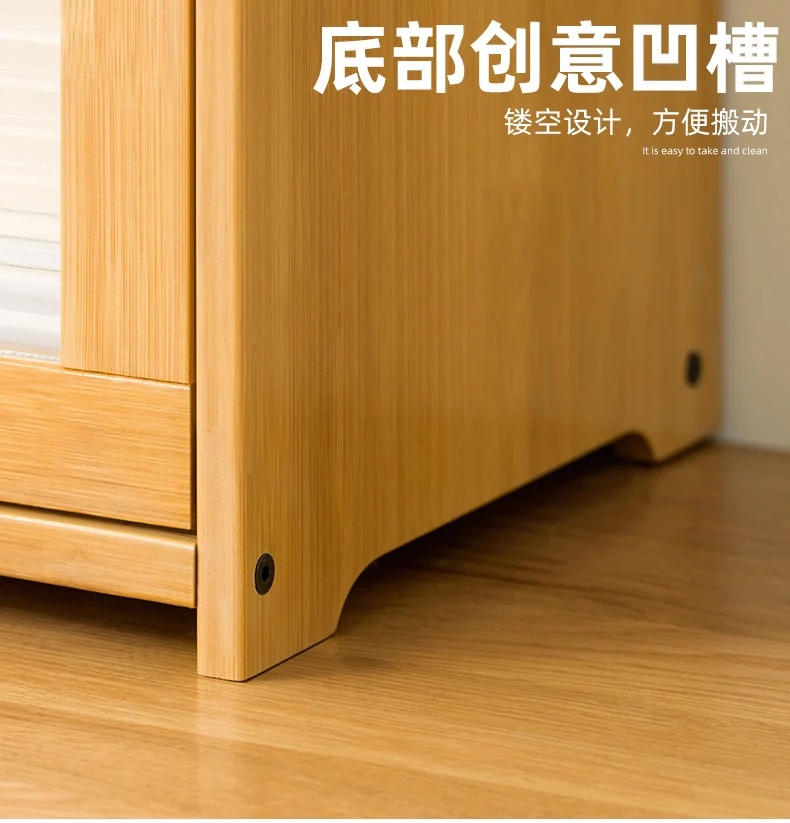 Natural Bamboo Storage Cabinets Dustproof Acrylic Doors Cup Holder Tea Set Display Kitchen Organizer Dining Room