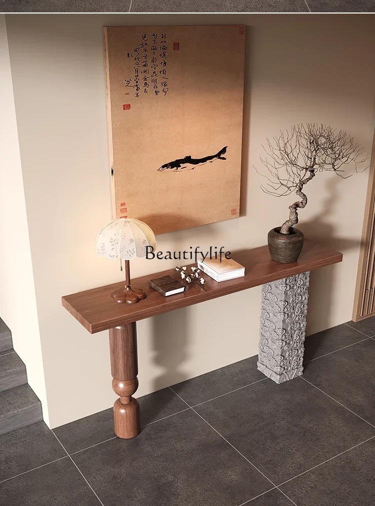 طاولة مدخل من الخشب الصلب، زاوية دخول الممر، طاولة عرض نهائية، حجر محاكاة مقابل طاولة مدخل الحائط المزخرفة