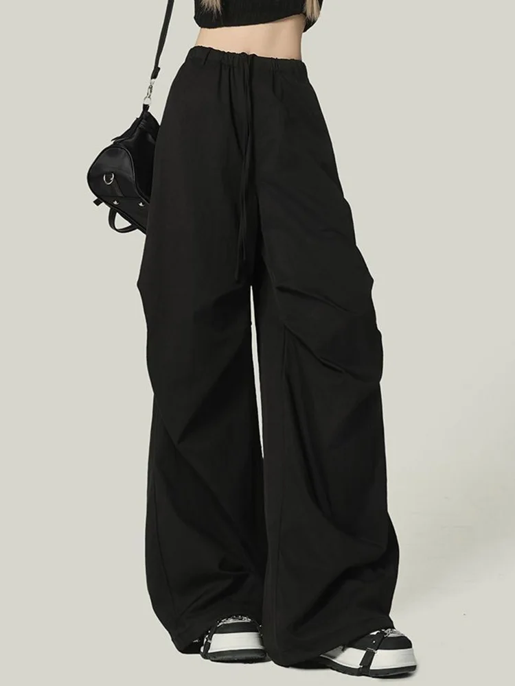 

Black Y2K Streetwear Cargo Pant Women Vintage High Waist American Loose Trousers Hip Hop Retro Bf Wrinkles Paratrooper Pants New