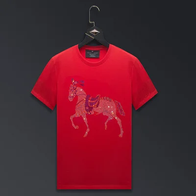 2024 Graphic T Shirts Women Clothing Colorful Horse Rhinestones Fashion Streetwear O Neck Short Sleeve Womens Tshirts Big Sizes