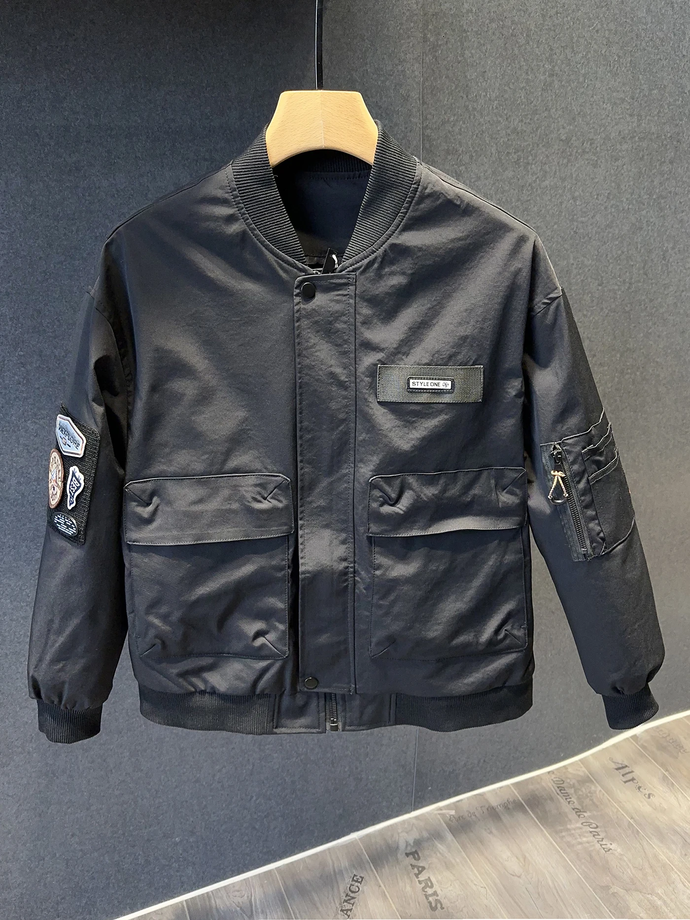 

Trendy American Retro Workwear Jaet Men's Loose Spring Autumn New Sle Casual Baseball orm Top Polyester Fiber