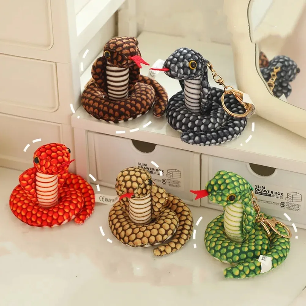 Trinket Emulationa Animals Plush Snake Keychain Mascot Cute Cobra Lucky Pendant Cartoon Lovely Zodiac Snake Year Key Ring Woman