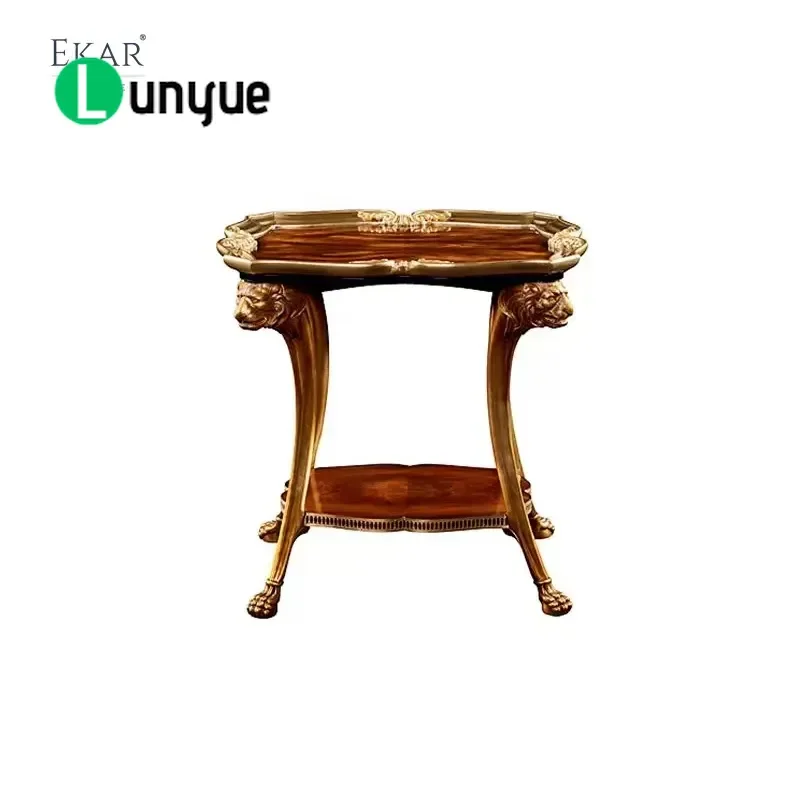 Luxury French Classic Style Gilded Lion Side Table Elegant Gold Finish End Table for Living Room Bedroom Sofa Corner