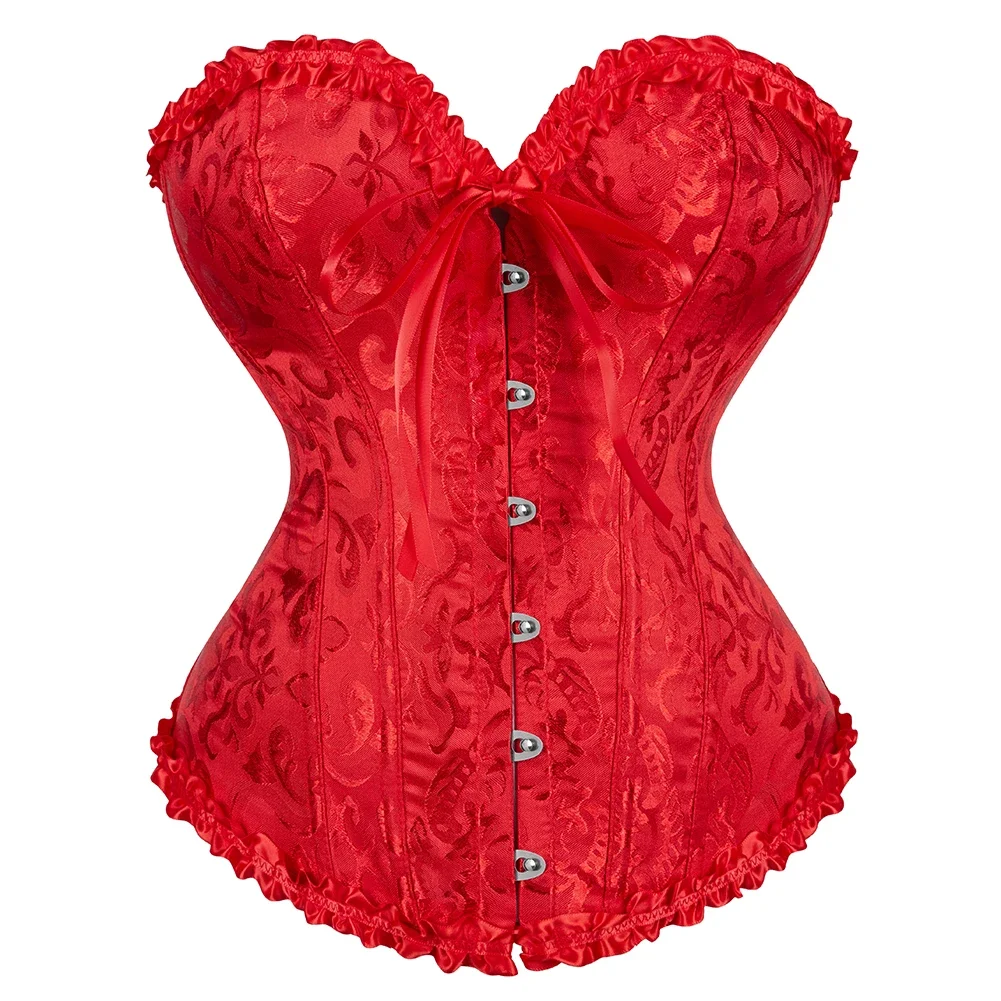 Women Sexy Bustiers And Corsets Floral Lace Tops For Women Vintage Corset Gothic Overbust Satin Jacquard Corsets