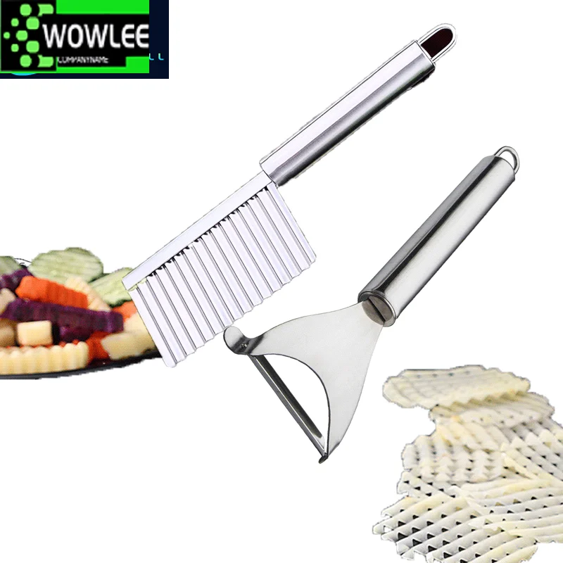 

2pcs Home Potato Slicer Fry Cutter Stainless Steel Kitchen Accessories Wave Knife Chopper Serrated Blade Carrot Gadgets