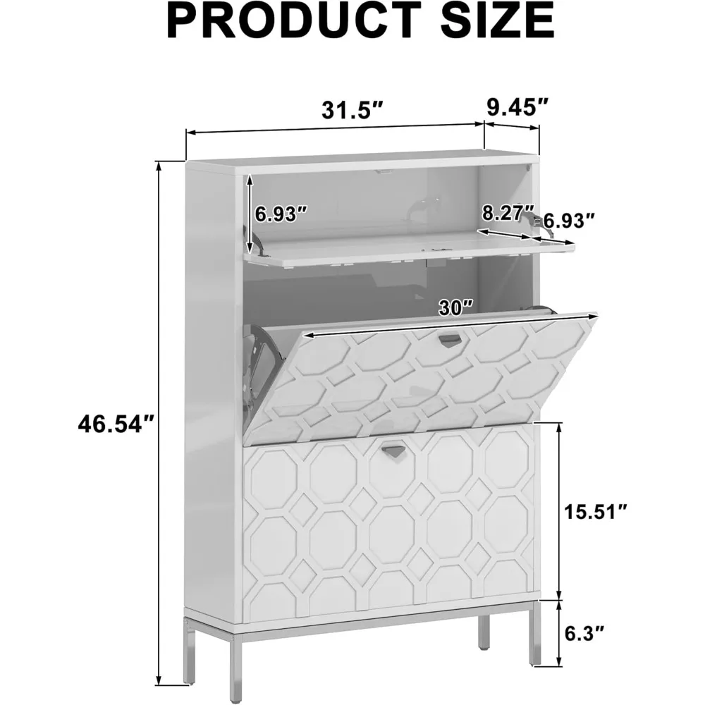 Shoe Storage Cabinet with Drawers, Freestanding Rack Storage Organizer with 3 Flip Drawers, Entryway Shoes Rack