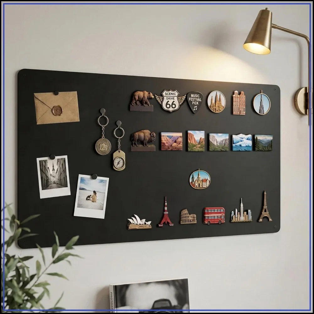 

Extra Large 39.4" x 19.7" Magnetic Board for Wall - Heavy Duty Metal Panel for Travel & Souvenir Magnet Collections with Screw Mount Hardware