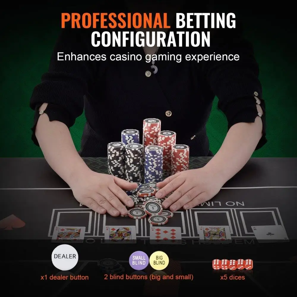 مجموعة رقائق البوكر مع علبة ألومنيوم شديدة التحمل ، لعب أزرار النرد لتكساس ، ديم ، بلاك جاك ، هوليد