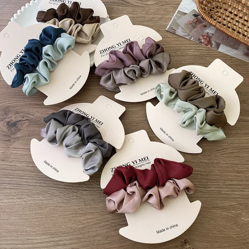 2Pcs Fashion Solid Color Satin Silk Hair Scrunchies Women Hair Bands Ties Gum French Ponytail Holder Female  Hair Accessories