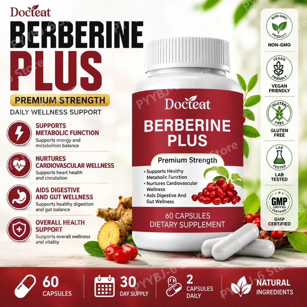 Berberine Plus Supplement 60Capsules Premium Strength Natural Herbal Extract Metabolism Digestive Wellness Vegan Non-GMO