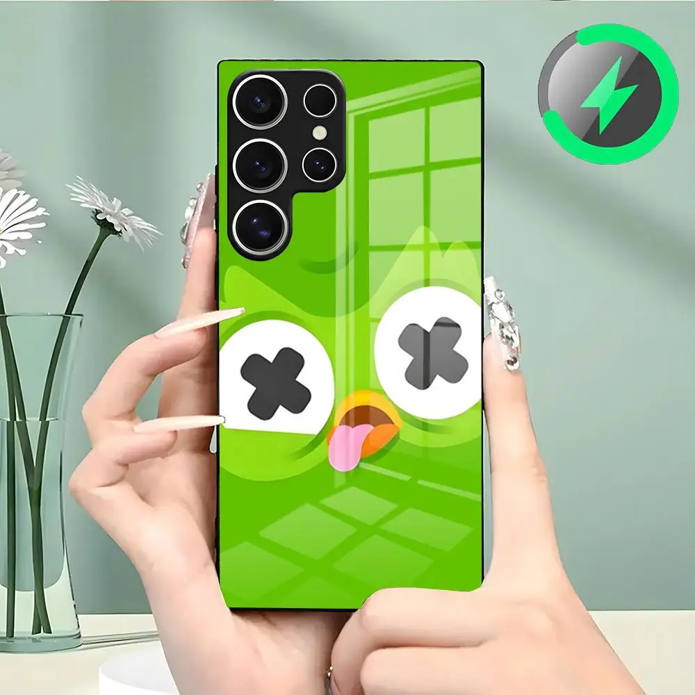 Duolingo Owl Phone Case For Samsung S26 S25 S24 S23 S22 S21 S20 Edge Ultra Plus FE For Magsafe Glass Case