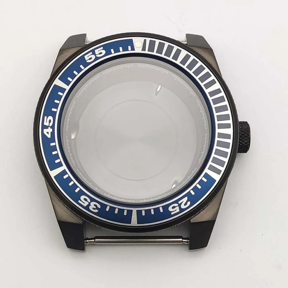 هيكل أسود من الفولاذ المقاوم للصدأ، ساعة غوص 43 ملم، أجزاء ساموراي معدلة، لعيار NH35، NH36، قرص 28.5 ملم، كريستال الياقوت