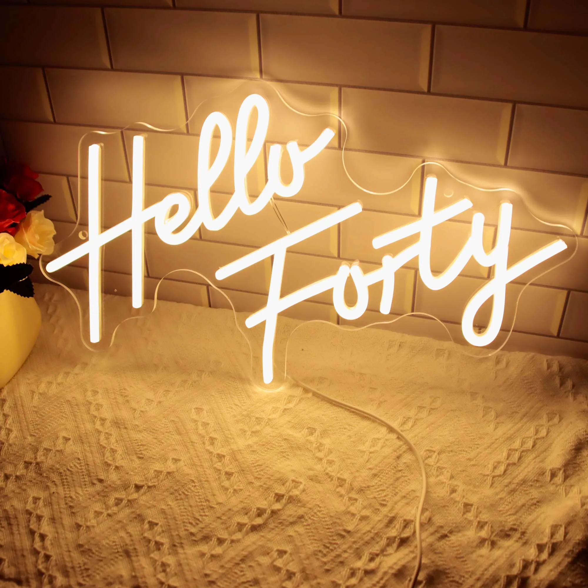 Hello Forty Neon Sign Led Lights Bedroom Acrylic Sheet Up Wall Decoration Room Shop Party Bar Wedding Valentine Gift