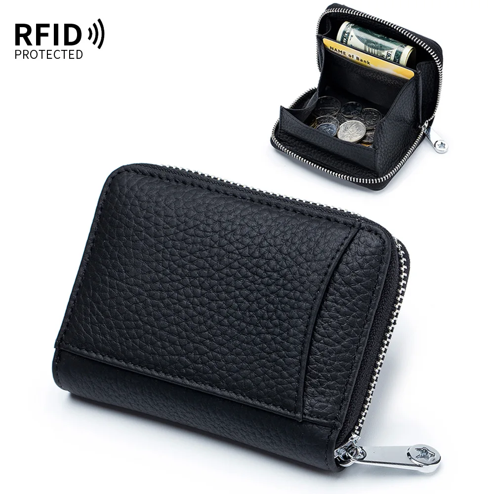 

RFID-Secured Genuine Leather Coin Organizer | Anti-Demagnetization Zipper Wallet with Multi-Card Slots & Hidden Coin Compartment