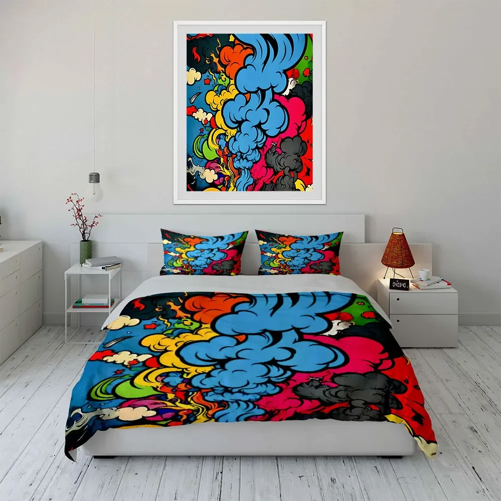 Colorful Abstract Art Decor Set Bedding Set with 1 Duvet Cover 2 Pillowcases Single Double King Queen, Gift
